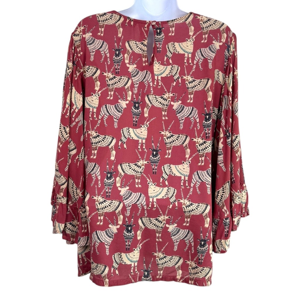 World Market Womens Boho Antelope Tunic Top Sz L/XL Bell Sleeve Novelty Animal - Picture 5 of 9